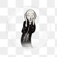 The Scream png sticker, Edvard Munch's famous artwork in bubble transparent background. Remixed by rawpixel.