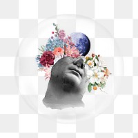 Png surreal statue head sticker, bubble design transparent background. Remixed by rawpixel.