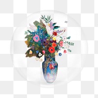 Png Bouquet of Flowers sticker, Odilon Redon's artwork in bubble transparent background. Remixed by rawpixel.