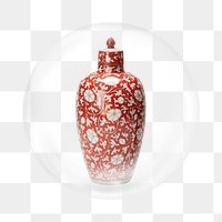 Png ginger jar with cover sticker,  bubble design transparent background. Remixed by rawpixel.