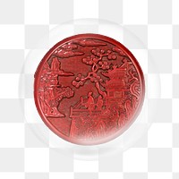 Circular box png carved red lacquer sticker,  bubble design transparent background. Remixed by rawpixel.