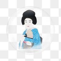 Japanese woman png sticker,  bubble design transparent background. Remixed by rawpixel.