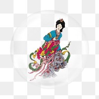 Chinese legend png sticker, Chang E flees to the moon in bubble transparent background. Remixed by rawpixel.