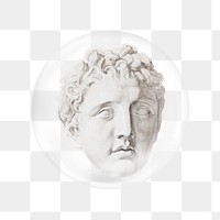 Man sculpture png head sticker, bubble design transparent background. Remixed by rawpixel.