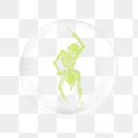 PNG neon green skeleton playing drum sticker, bubble design transparent background. Remixed by rawpixel.