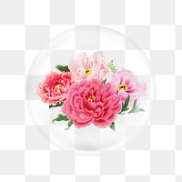 Pink peony png flower sticker, bubble design transparent background. Remixed by rawpixel.