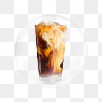 Iced latte coffee png sticker, bubble design transparent background. Remixed by rawpixel.