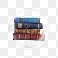 PNG antique stacked books sticker, bubble design transparent background. Remixed by rawpixel.