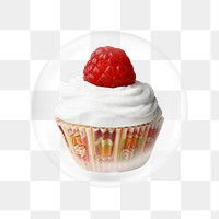 Raspberry cupcake png sticker, bubble design transparent background. Remixed by rawpixel.