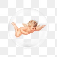 Cherub cupid png sticker, bubble design transparent background. Remixed by rawpixel.