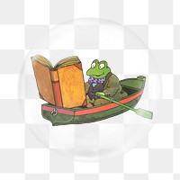 Reading frog png sticker, bubble design transparent background. Remixed by rawpixel.