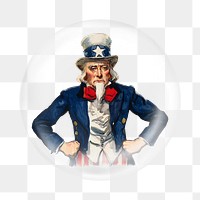 Uncle Sam png American patriotism sticker, bubble design transparent background. Remixed by rawpixel.