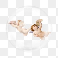 PNG cherub angels flying sticker,  bubble design transparent background. Remixed by rawpixel.