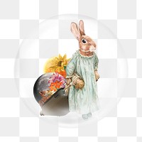 Collage rabbit png sticker, vintage illustration in bubble transparent background. Remixed by rawpixel.