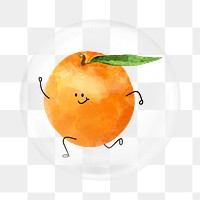 Smiling orange png sticker, cute running fruit drawing in bubble transparent background. Remixed by rawpixel.