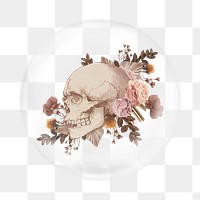 PNG aesthetic floral skull sticker,  bubble design transparent background. Remixed by rawpixel.