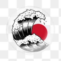 Japanese wave   sticker, bubble design transparent background