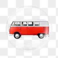 PNG red vintage van sticker, bubble design transparent background. Remixed by rawpixel.