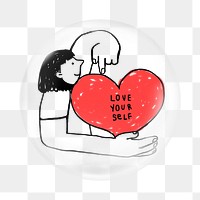 Self-love heart png   sticker, bubble design transparent background