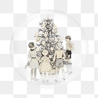 Kids png gathering around Christmas tree sticker,  bubble design transparent background. Remixed by rawpixel.