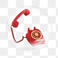 Red telephone png   sticker, bubble design transparent background