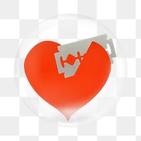 Razored heart png sticker, broken heart illustration in bubble transparent background. Remixed by rawpixel.