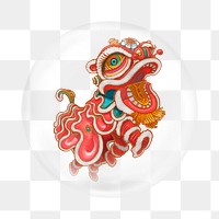 PNG Chinese lion dance    sticker, bubble design transparent background