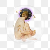 Nude woman png with halo angel ring sticker, bubble design transparent background. Remixed by rawpixel.