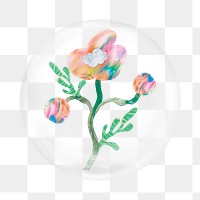 Aesthetic flower png   sticker, bubble design transparent background