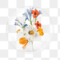 Spring flower png sticker,  bubble design transparent background. Remixed by rawpixel.