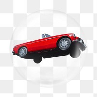 PNG red vintage car sticker,  bubble design transparent background. Remixed by rawpixel.