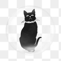 Black cat png element, animal in bubble