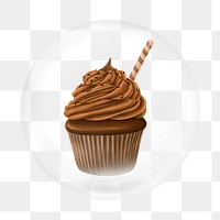 Chocolate cupcake png element, dessert in bubble