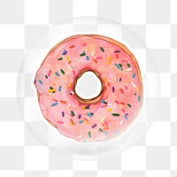 Pink donut png element, food in bubble