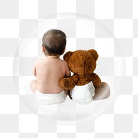 Baby and teddy png element in bubble