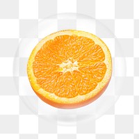 Half orange png element, fruit in bubble