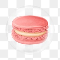 Pink macaron png element, dessert in bubble
