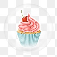 Cherry cupcake png element, dessert in bubble