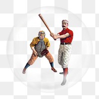 Vintage baseball players png element in bubble