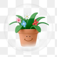 Happy potted plant png element, in bubble design