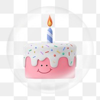 3D birthday cake png element, dessert in bubble