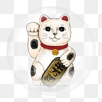 Vintage maneki neko png element in bubble