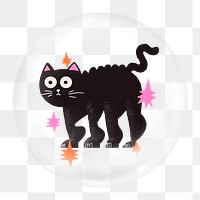 Black cat png element, animal in bubble