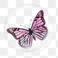 Holographic butterfly png element, insect in bubble