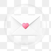 3D love letter png bubble element, transparent background 