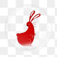 Cartoon red rabbit png bubble element, transparent background 