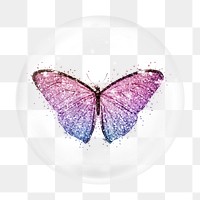 Glitter butterfly png bubble element, transparent background 