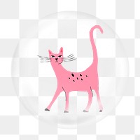 Pink cartoon cat png bubble element, transparent background 