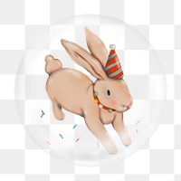 Festive rabbit png bubble element, transparent background 