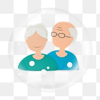 Old couple png bubble element, transparent background 